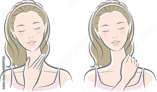 スキンケアをしている女性のベクター イラスト