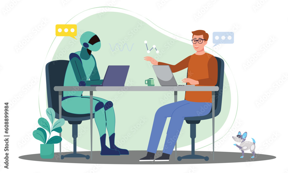 Artificial intelligence the future of AI robot with people working to enable problem solving Artificial intelligence the future of AI robot with people working to enable problem solving
