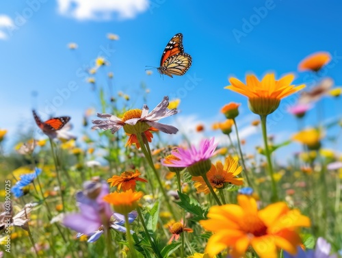 Illustration of a flower meadow in spring.