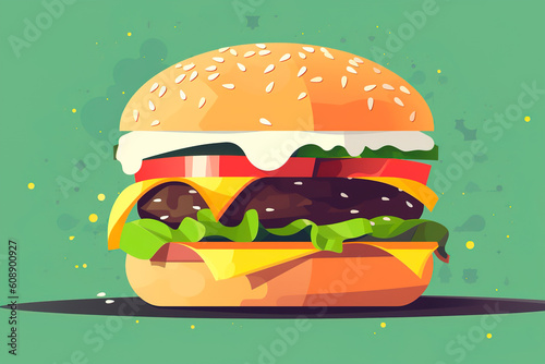 Classic Seasoned Beef Double Cheeseburger. Burger as symbol of fast food. Concept of junk food. Generative AI