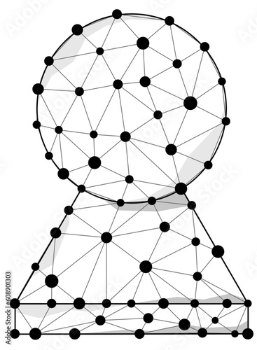 Wireframe polygon human firure - digital head with line and dots vector icon. Black geometric concept. Low poly biometric silhouette design vector illustration.