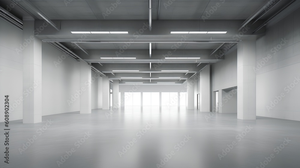 Empty, modern industrial space. This image highlights the elegance of ...