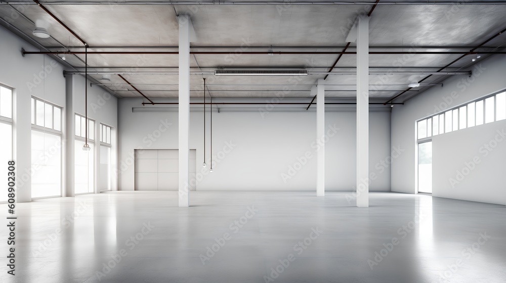 Empty, modern industrial space. This image highlights the elegance of ...