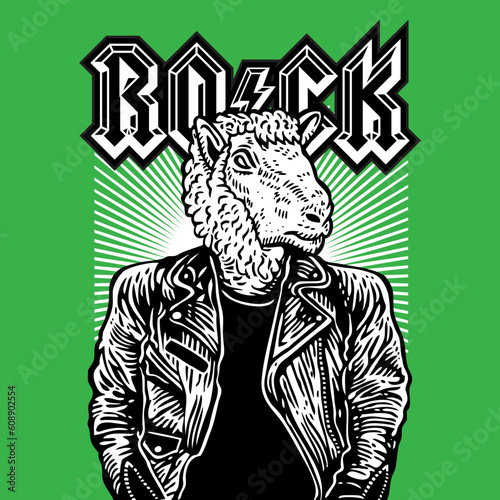 Lamb Head Rocker Rockstar Leather Jacket Vector Illustration