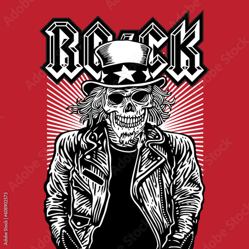 Skull Uncle Sam Rocker Rockstar Leather Jacket Vector Illustration