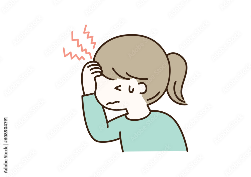Illustration of a woman suffering from a headache/頭痛に苦しむ女性のイラスト Illustration of a woman suffering from a headache/頭痛に苦しむ女性のイラスト
