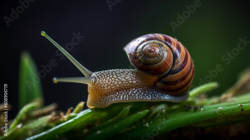A snail on a green leaf. Generative AI