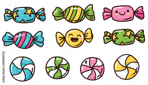 cute vector set with cartoon candy