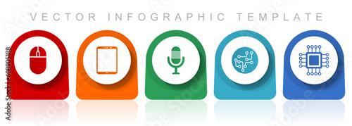 Technology icon set, flat design miscellaneous colorful icons such as computer mouse, tablet, microphone, chip and cpu for webdesign and mobile applications, infographic vector template in eps 10