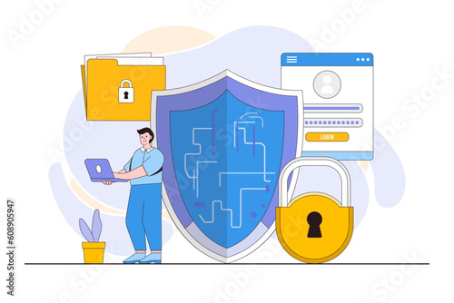 Cybersecurity and Data Privacy Concept with a Person Safeguarding Data