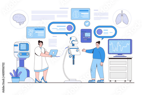 Artificial Intelligence in Healthcare Concept with Person Interacting with Ai-Powered Devices and Receiving Diagnosis © VZ_Art