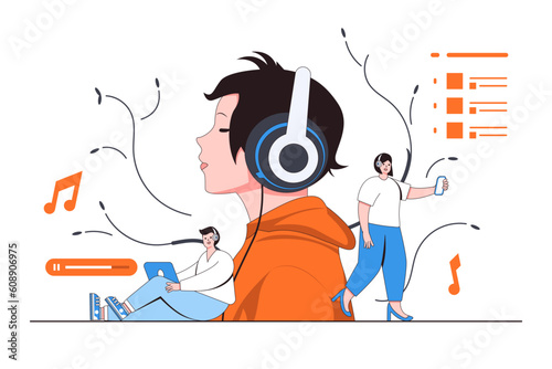 Digital Music Streaming Concept with Person Listening to Music on an Online Platform and Creating Playlists