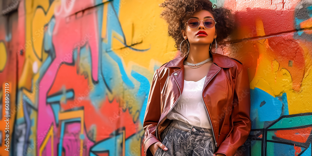 Fototapeta premium Ein Fashion Model vor Grafiti KI