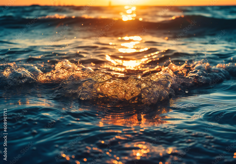 closeup of water and sunlight at sunset