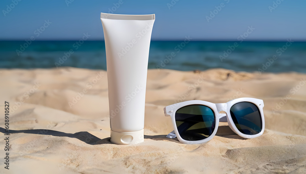 sunglasses on the beach, summer composition with sunglasses, blue sea as background, copy space, sun, coast, holiday, glasses, nature, drink, AI generated sunglasses on the beach, summer composition with sunglasses, blue sea as background, copy space, sun, coast, holiday, glasses, nature, drink, AI generated