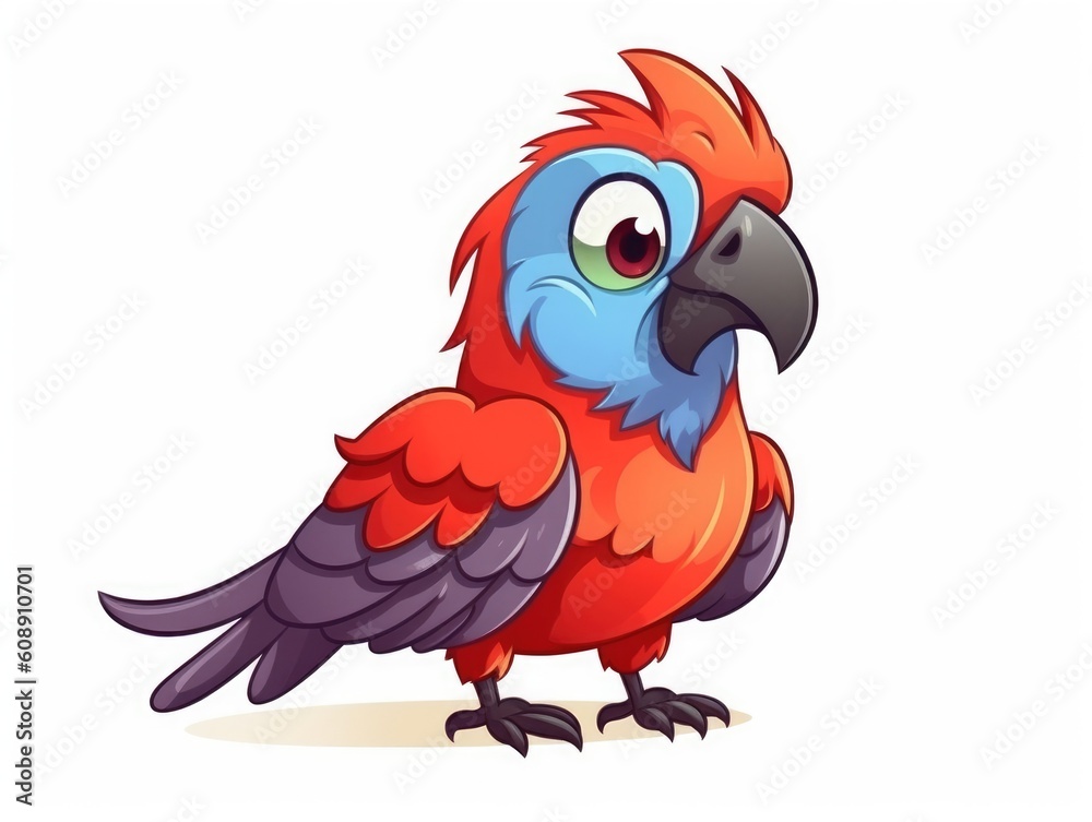Parrot in Cartoon Style on white background - generative AI