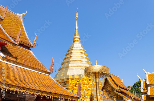 Golden pagoda at Doi Suthep temple, Chiang Mai, Thailand photo