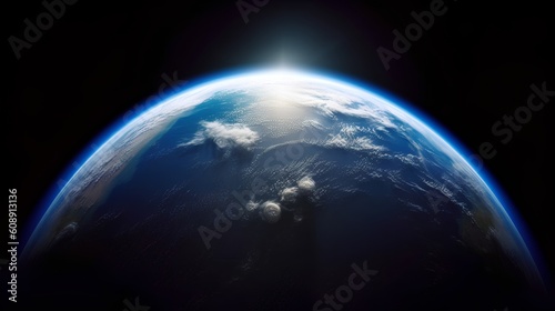 Inspiring view of sunrise as seen from Earth's orbit in space. This image captures the breathtaking spectacle of the sun's golden rays illuminating the curvature of our planet. Generative AI