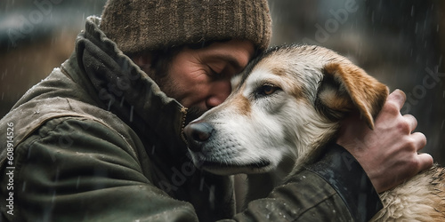 Nahaufnahme Mensch umarmt Hund KI © KNOPP VISION