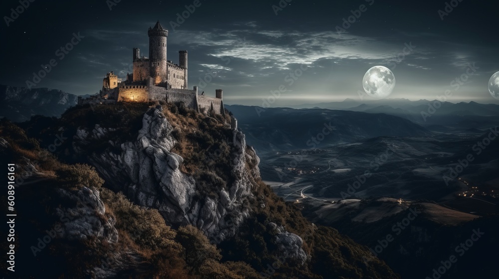 castle in the moonlight made with generative ai