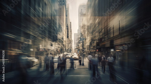 Capturing the energy and hustle of a cityscape  with a mesmerizing blur of business people walking through the streets  Generative AI