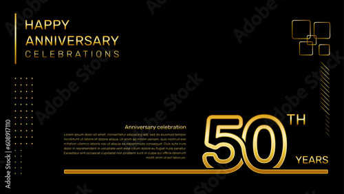 50 year anniversary template with gold color number and text, vector template