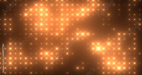Abstract loop glowing yellow orange disco wall with bright light bulbs abstract background