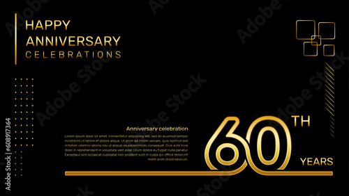 60 year anniversary template with gold color number and text, vector template
