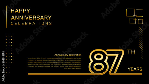 87 year anniversary template with gold color number and text, vector template