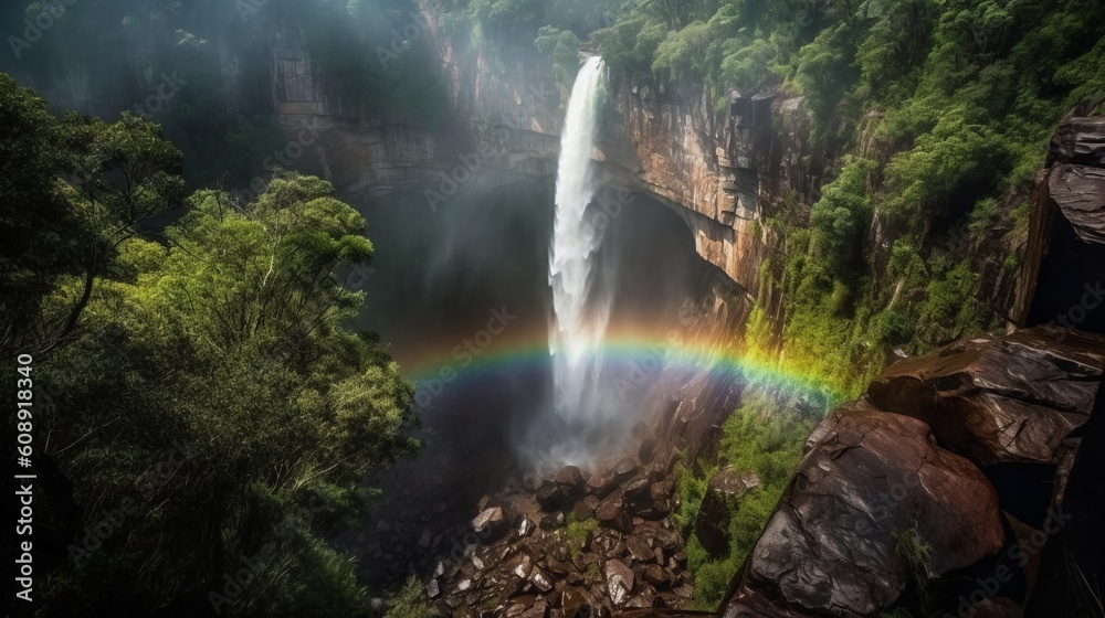 waterfall with rainbow made with generative ai
