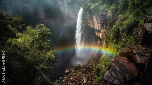 waterfall with rainbow made with generative ai