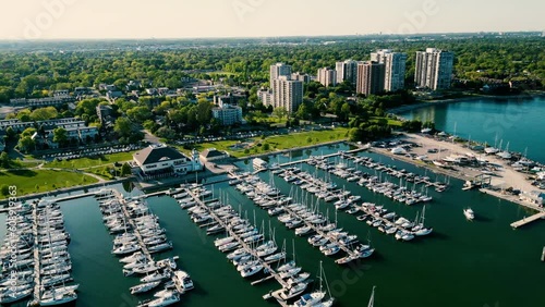 Drone shot harbour Marina With boats and Yachts, Oakville 
