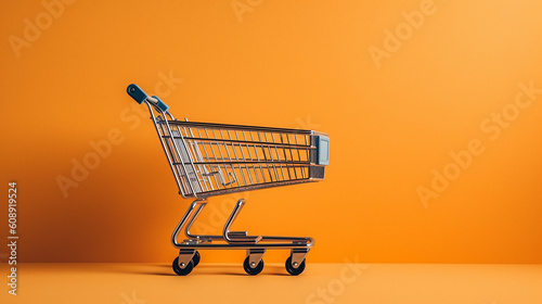 A shopping cart sits in front of an soft background. Generative AI © NishanPrabodhana