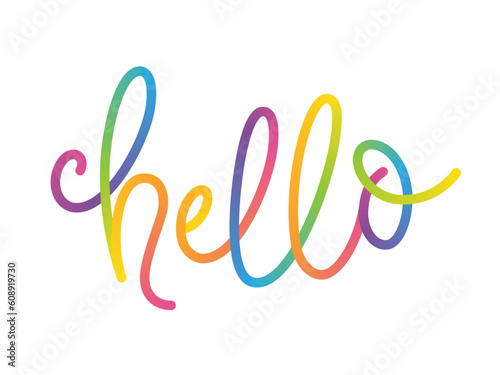 HELLO vector monoline calligraphy banner with colorful gradient