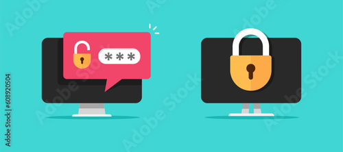 Password secure data lock icon vector, cyber personal computer access code sms message online flat graphic illustration, digital internet padlock notice on screen, privacy permission concept image