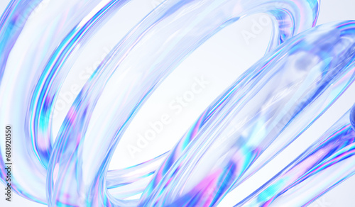 Glass shape with colorful reflections background. 3d rendering illustration. 