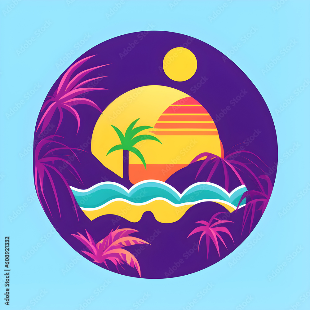 Logo of a tropical island with palm trees. Generative AI