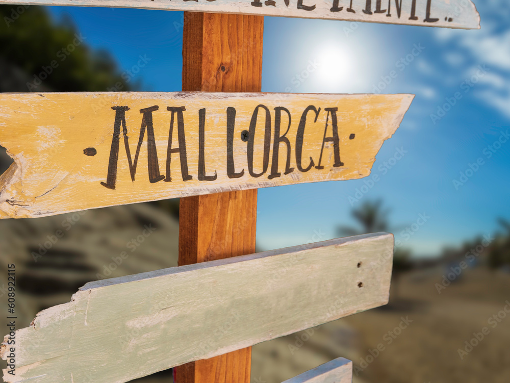Mallorca wooden sign.