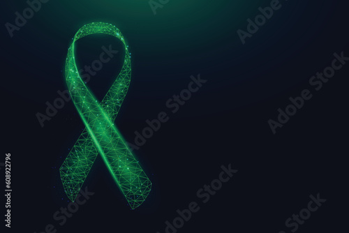 Liver Cancer Awareness Month concept. Banner with emerald green ribbon awareness and text. Vector illustration