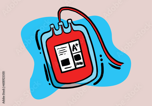 Hand Drawn blood serum Vector illustration of blood transfusion in cartoon style