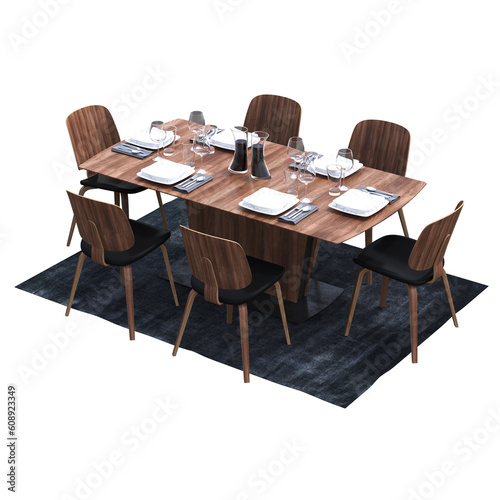 diner table isolated on transparent background, 3D illustration, cg render
