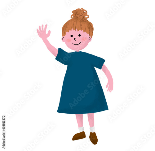 手を振っている女の子のイラスト