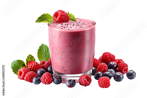 Berries smoothie freshness isolated on transparent background. Generative Ai	
