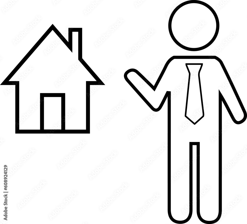 Real estate business vector icon eps 10. Agent pointing at a house. Real estate business vector icon eps 10. Agent pointing at a house.
