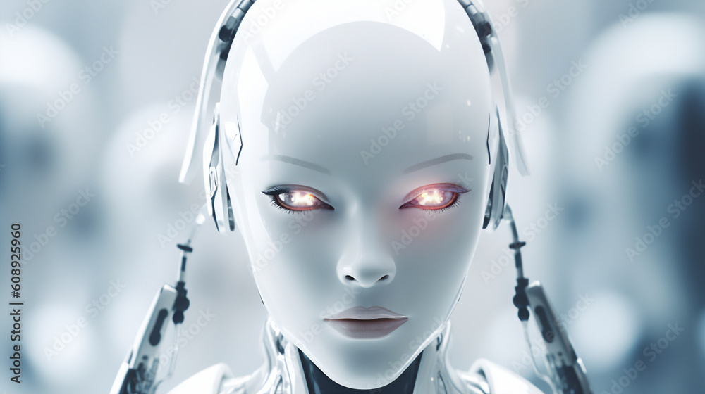 Android Robot Face, Artificial Intelligence Futuristic Wallpaper or Background. Ai Crafted! Android Robot Face, Artificial Intelligence Futuristic Wallpaper or Background. Ai Crafted!