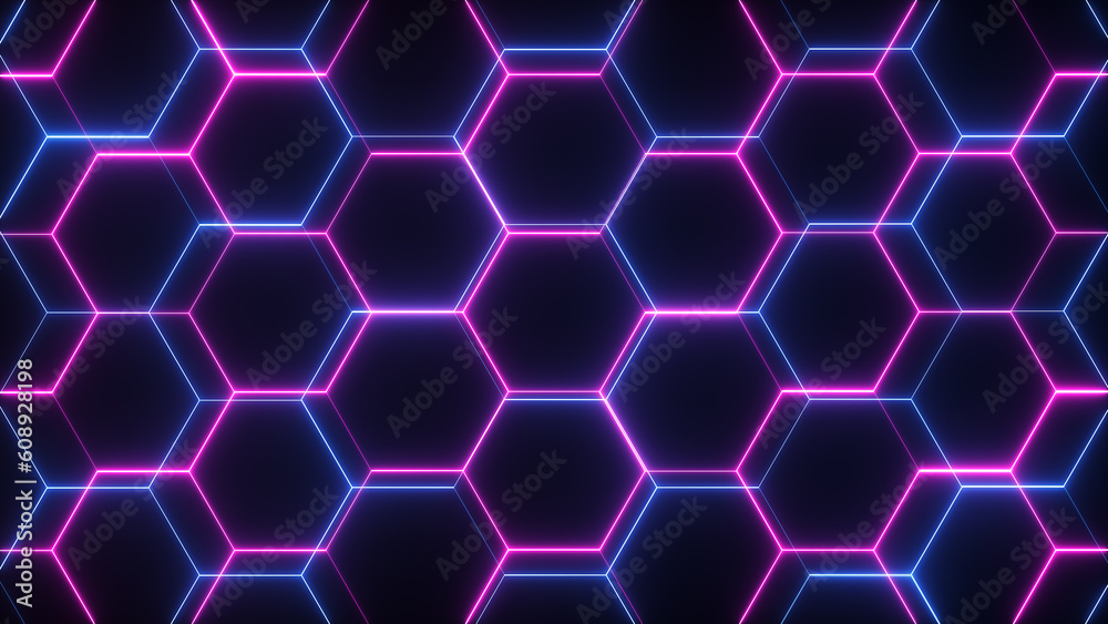 Blue purple neon light hexagon pattern technology background Blue purple neon light hexagon pattern technology background