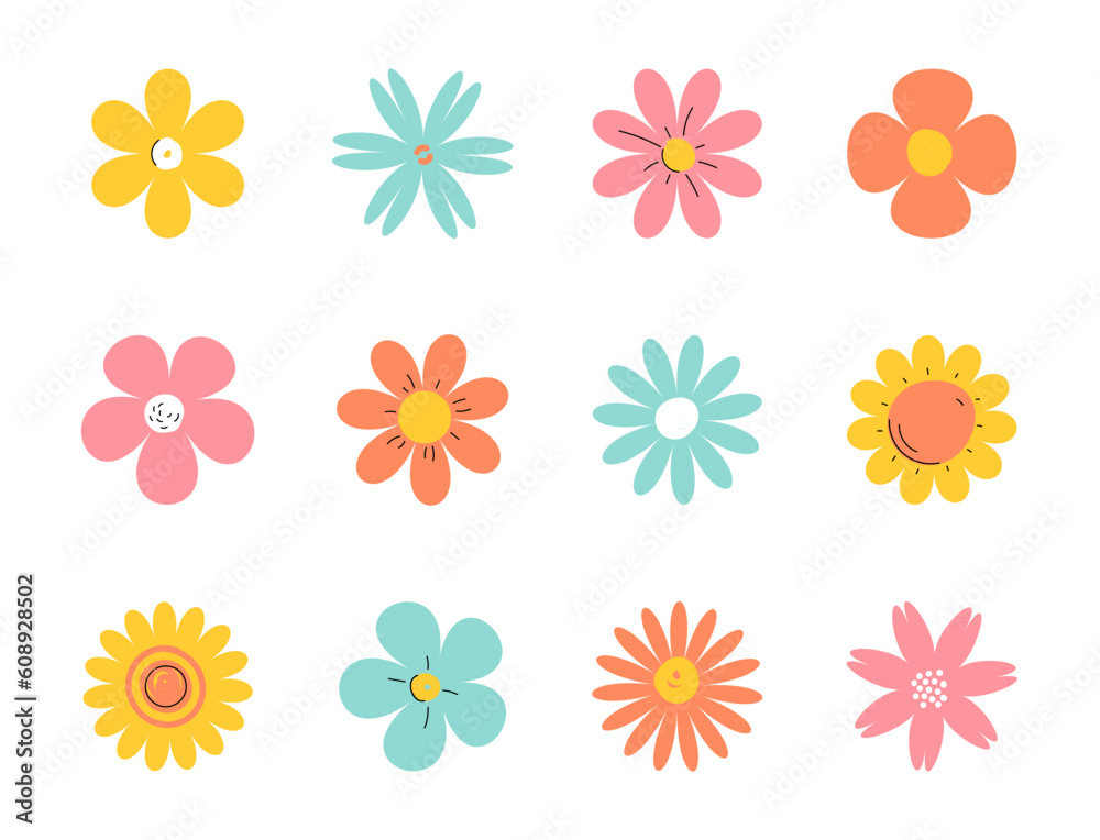 Set of simple flat modern flowers Set of simple flat modern flowers