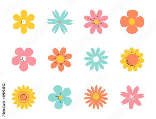 Set of simple flat modern flowers