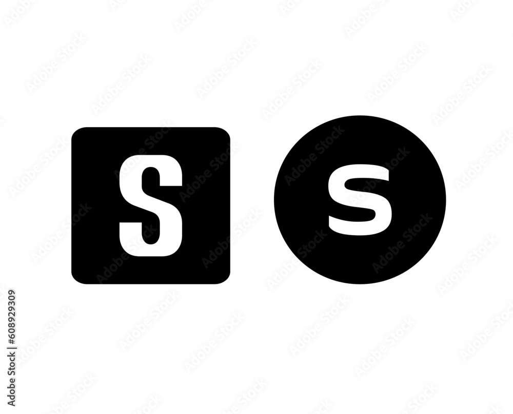 A white letter S logo on a background of black squares and circles, as well as isolated A-Z letter logos on a black squares and circles background. A white letter S logo on a background of black squares and circles, as well as isolated A-Z letter logos on a black squares and circles background.