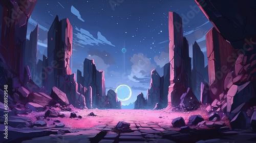 Stone ruins  space  stars  game background illustration